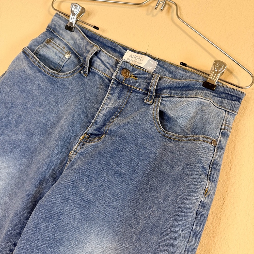 ANGELS of Difference Light Wash High-Rise Wide Leg Jeans Sz 10 Petite
